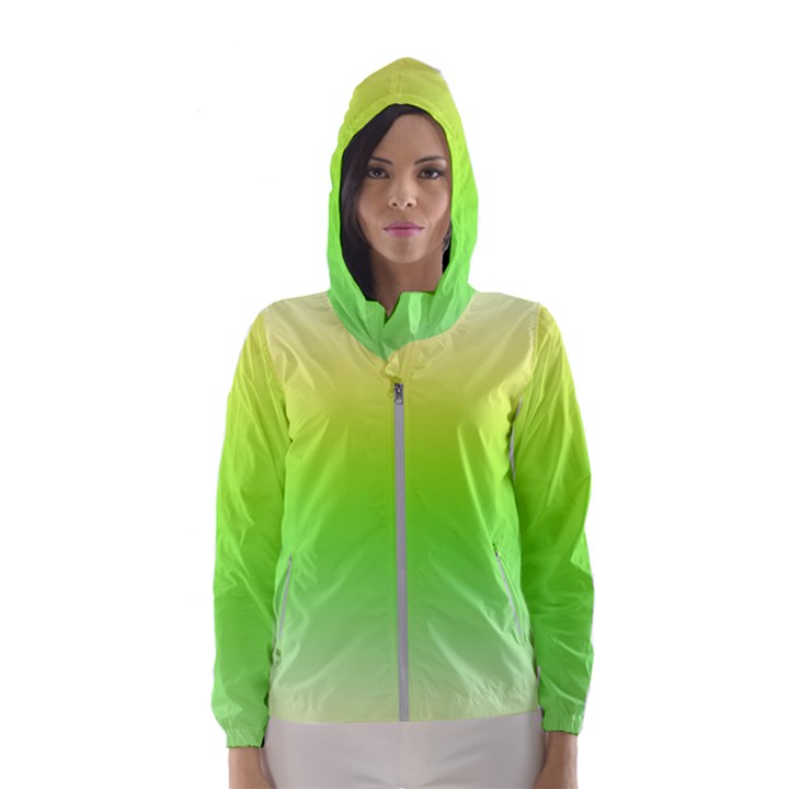 Lemon Yellow and Lime Green Gradient Ombre Color Women s Hooded Windbreaker