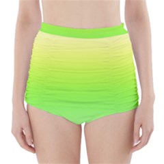 Lemon Yellow And Lime Green Gradient Ombre Color High-waisted Bikini Bottoms by SpinnyChairDesigns