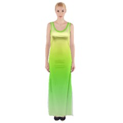 Lemon Yellow And Lime Green Gradient Ombre Color Thigh Split Maxi Dress by SpinnyChairDesigns