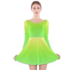 Lemon Yellow And Lime Green Gradient Ombre Color Long Sleeve Velvet Skater Dress by SpinnyChairDesigns