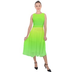 Lemon Yellow And Lime Green Gradient Ombre Color Midi Tie-back Chiffon Dress by SpinnyChairDesigns