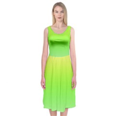 Lemon Yellow And Lime Green Gradient Ombre Color Midi Sleeveless Dress by SpinnyChairDesigns