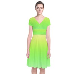 Lemon Yellow And Lime Green Gradient Ombre Color Short Sleeve Front Wrap Dress by SpinnyChairDesigns