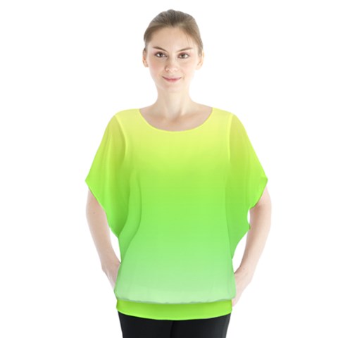 Lemon Yellow And Lime Green Gradient Ombre Color Batwing Chiffon Blouse by SpinnyChairDesigns