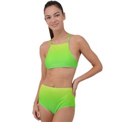 Lemon Yellow And Lime Green Gradient Ombre Color High Waist Tankini Set by SpinnyChairDesigns