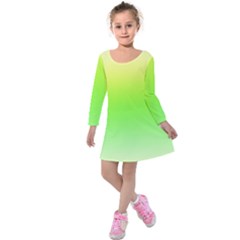 Lemon Yellow And Lime Green Gradient Ombre Color Kids  Long Sleeve Velvet Dress by SpinnyChairDesigns