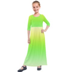 Lemon Yellow And Lime Green Gradient Ombre Color Kids  Quarter Sleeve Maxi Dress by SpinnyChairDesigns