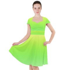 Lemon Yellow And Lime Green Gradient Ombre Color Cap Sleeve Midi Dress by SpinnyChairDesigns