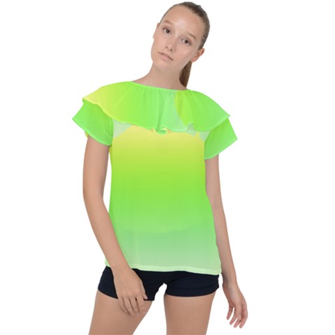 Lemon Yellow And Lime Green Gradient Ombre Color Ruffle Collar Chiffon Blouse by SpinnyChairDesigns