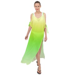 Lemon Yellow And Lime Green Gradient Ombre Color Maxi Chiffon Cover Up Dress by SpinnyChairDesigns