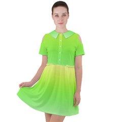 Lemon Yellow And Lime Green Gradient Ombre Color Short Sleeve Shoulder Cut Out Dress  by SpinnyChairDesigns