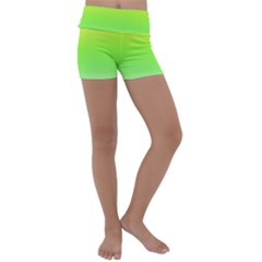 Lemon Yellow And Lime Green Gradient Ombre Color Kids  Lightweight Velour Yoga Shorts by SpinnyChairDesigns