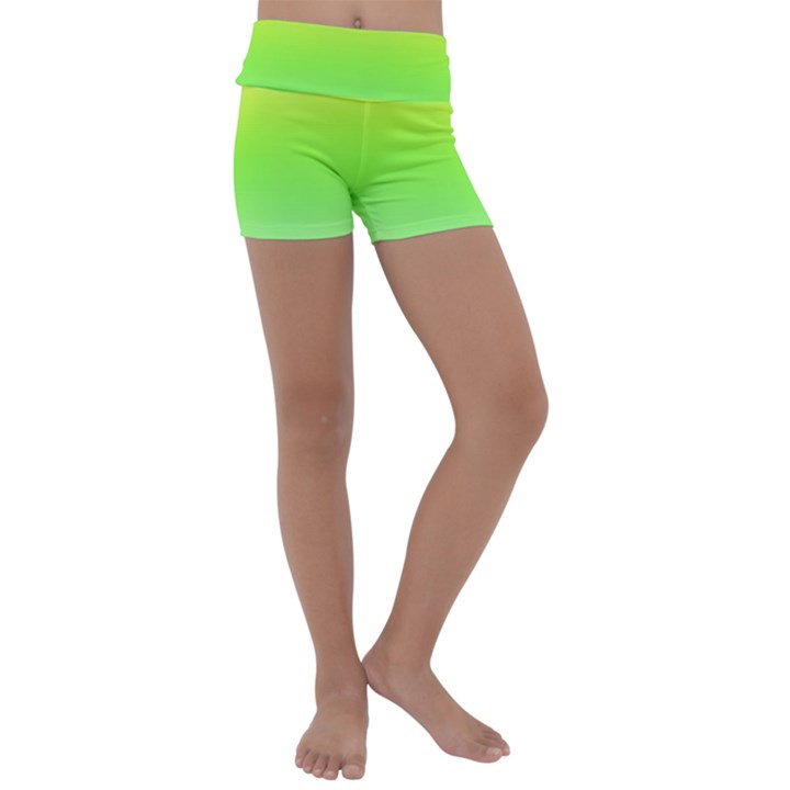 Lemon Yellow and Lime Green Gradient Ombre Color Kids  Lightweight Velour Yoga Shorts