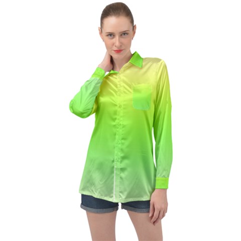 Lemon Yellow And Lime Green Gradient Ombre Color Long Sleeve Satin Shirt by SpinnyChairDesigns