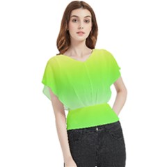 Lemon Yellow And Lime Green Gradient Ombre Color Butterfly Chiffon Blouse