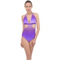 Plum and Violet Purple Gradient Ombre Color Halter Front Plunge Swimsuit View1