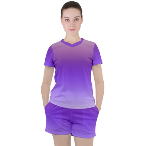 Plum And Violet Purple Gradient Ombre Color Women s Tee And Shorts Set by SpinnyChairDesigns