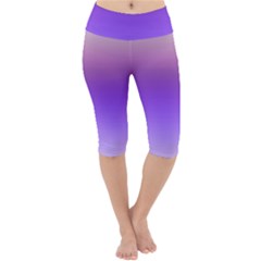 Plum And Violet Purple Gradient Ombre Color Lightweight Velour Cropped Yoga Leggings by SpinnyChairDesigns