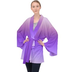 Plum And Violet Purple Gradient Ombre Color Long Sleeve Velvet Kimono  by SpinnyChairDesigns