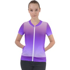 Plum And Violet Purple Gradient Ombre Color Short Sleeve Zip Up Jacket by SpinnyChairDesigns