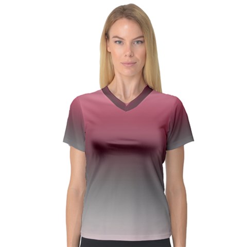 Blush Pink And Grey Gradient Ombre Color V-neck Sport Mesh Tee by SpinnyChairDesigns