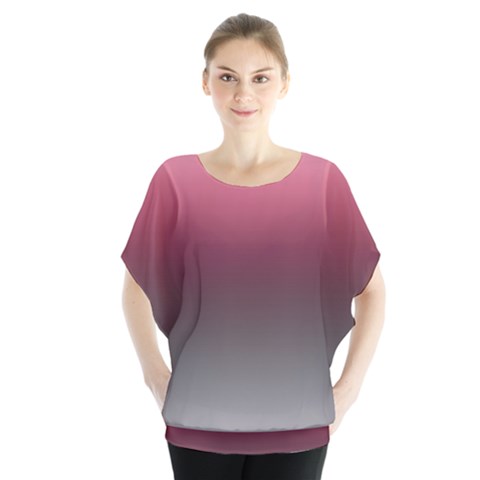 Blush Pink And Grey Gradient Ombre Color Batwing Chiffon Blouse by SpinnyChairDesigns