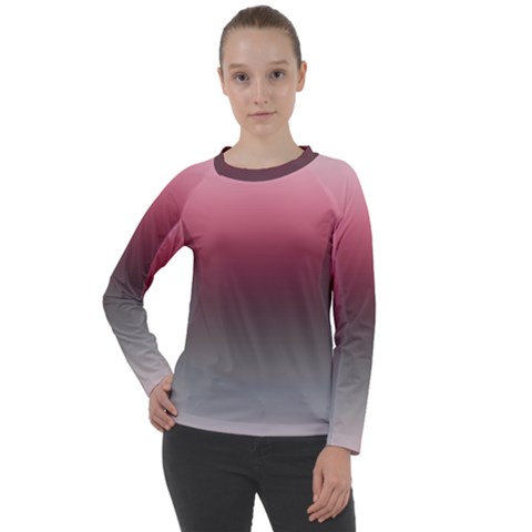 Blush Pink And Grey Gradient Ombre Color Women s Long Sleeve Raglan Tee by SpinnyChairDesigns