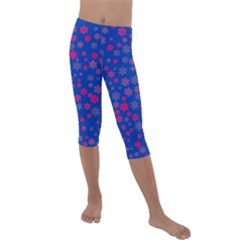 Bisexual Pride Tiny Scattered Flowers Pattern Kids  Lightweight Velour Capri Leggings  by VernenInk