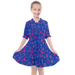 Bisexual Pride Tiny Scattered Flowers Pattern Kids  All Frills Chiffon Dress by VernenInk