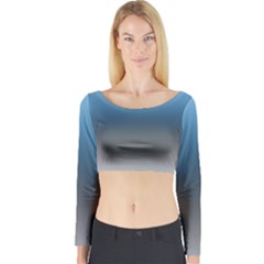 Sky Blue And Grey Color Gradient Ombre Long Sleeve Crop Top by SpinnyChairDesigns