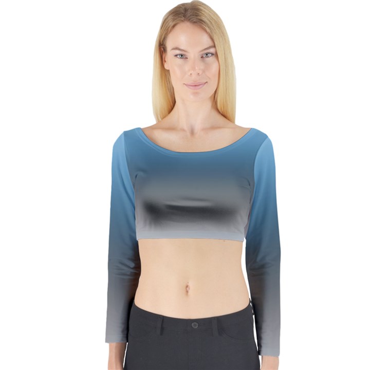 Sky Blue and Grey Color Gradient Ombre Long Sleeve Crop Top