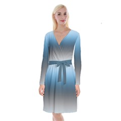 Sky Blue And Grey Color Gradient Ombre Long Sleeve Velvet Front Wrap Dress by SpinnyChairDesigns