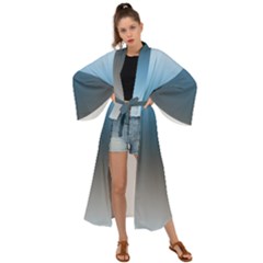 Sky Blue And Grey Color Gradient Ombre Maxi Kimono by SpinnyChairDesigns