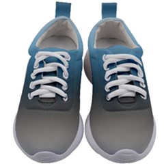 Sky Blue And Grey Color Gradient Ombre Kids Athletic Shoes by SpinnyChairDesigns