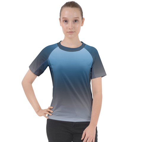 Sky Blue And Grey Color Gradient Ombre Women s Sport Raglan Tee by SpinnyChairDesigns