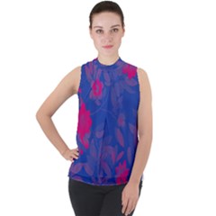 Bi Floral-pattern-background-1308 Mock Neck Chiffon Sleeveless Top by VernenInk