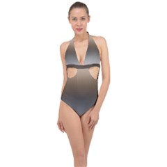 Brown And Grey Gradient Ombre Color Halter Front Plunge Swimsuit by SpinnyChairDesigns