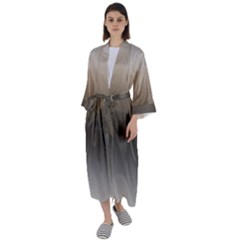 Brown And Grey Gradient Ombre Color Maxi Satin Kimono