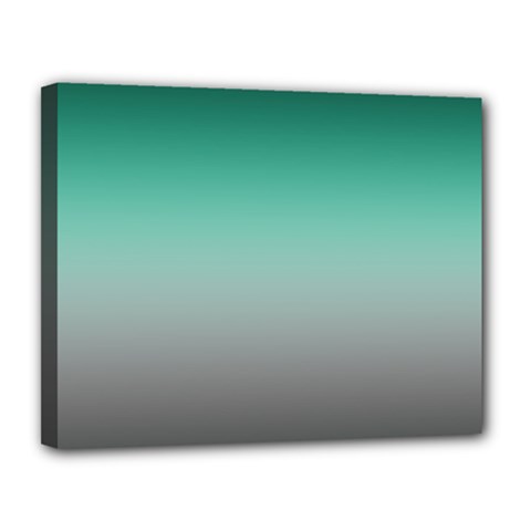 Teal Green and Grey Gradient Ombre Color Canvas 14  x 11  (Stretched)