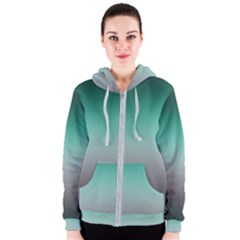 Teal Green And Grey Gradient Ombre Color Women s Zipper Hoodie by SpinnyChairDesigns