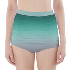 Teal Green and Grey Gradient Ombre Color High-Waisted Bikini Bottoms