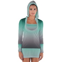 Teal Green and Grey Gradient Ombre Color Long Sleeve Hooded T-shirt