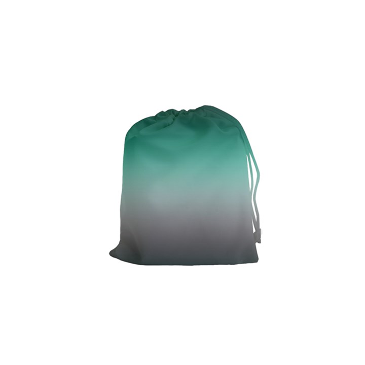 Teal Green and Grey Gradient Ombre Color Drawstring Pouch (XS)