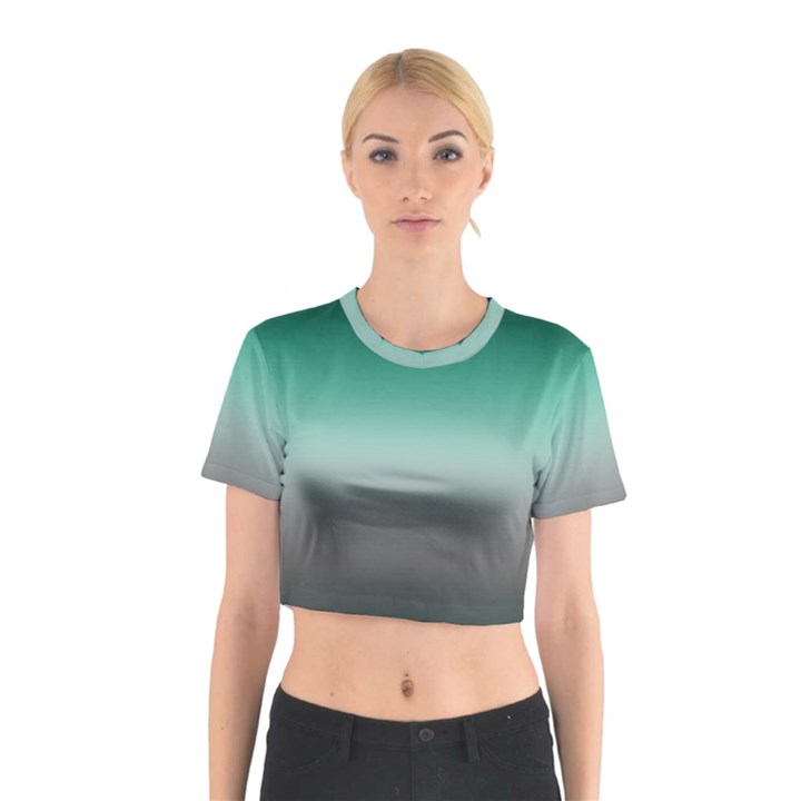 Teal Green and Grey Gradient Ombre Color Cotton Crop Top