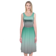 Teal Green and Grey Gradient Ombre Color Midi Sleeveless Dress