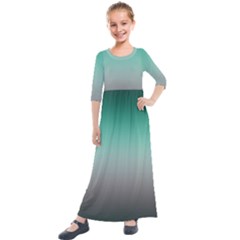 Teal Green and Grey Gradient Ombre Color Kids  Quarter Sleeve Maxi Dress