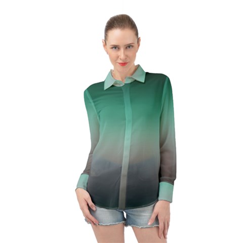 Teal Green And Grey Gradient Ombre Color Long Sleeve Chiffon Shirt by SpinnyChairDesigns