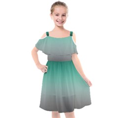 Teal Green and Grey Gradient Ombre Color Kids  Cut Out Shoulders Chiffon Dress