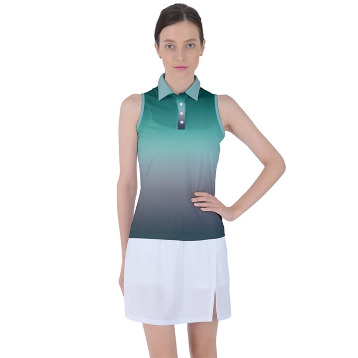 Teal Green and Grey Gradient Ombre Color Women s Sleeveless Polo Tee