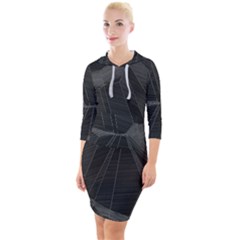 Black Tourmaline Stone Geometric Pattern Quarter Sleeve Hood Bodycon Dress by SpinnyChairDesigns